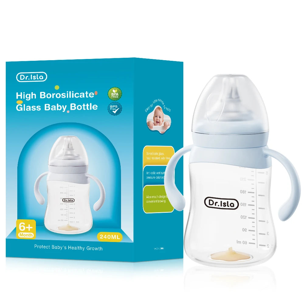 MAMIJOY Baby Glass Bottle High 80/160/240ml Borosilicate Wide-mouthed Anti-bloating Clear Scale Feeding Bottle BPA＆BPS-FREE GB61