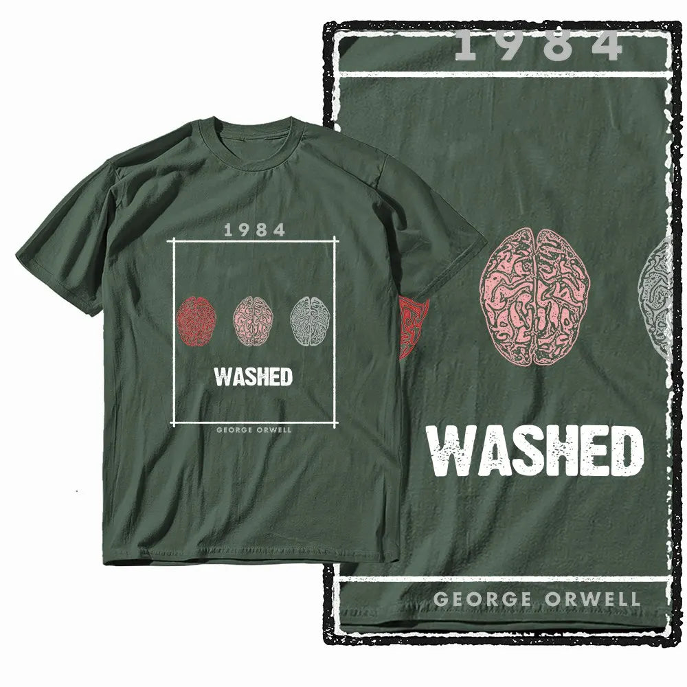 G01 Army Green Cotton Big Size 1984 Graphic Men T-shirt | Streetwear Cool Vintage O-neck Men's Tee Tshirt