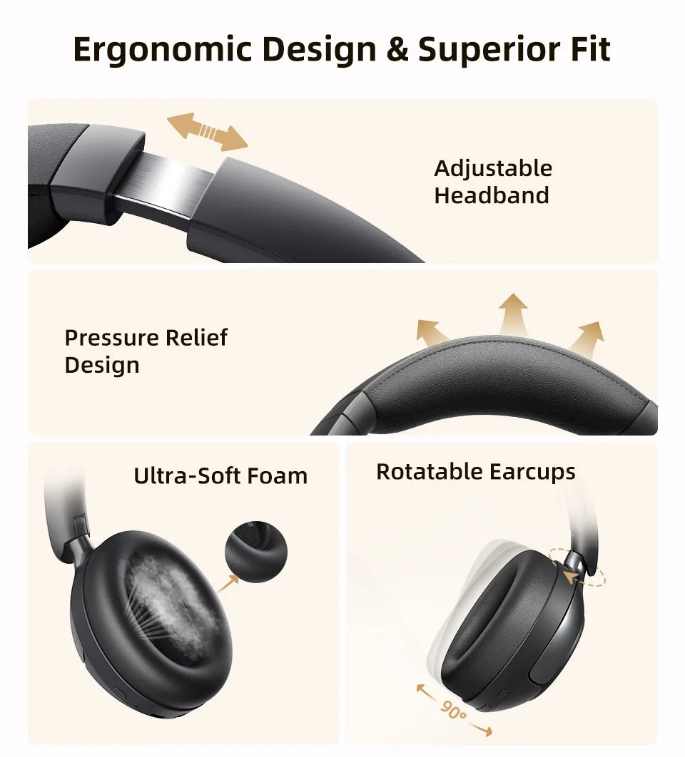 QCY H3 PRO Wireless Headphones with Adaptive ANC, 50dB Noise Cancellation, Hi-Res LDAC Audio, and Bluetooth 5.4 Dual Connection - ShopHub