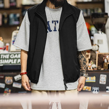 Maden Outdoor Men's Stand Collar Zip-Up Vest Lightweight Black Quick Dry Camping Fishing Waistcoat for Summer Sleeveless Jacket