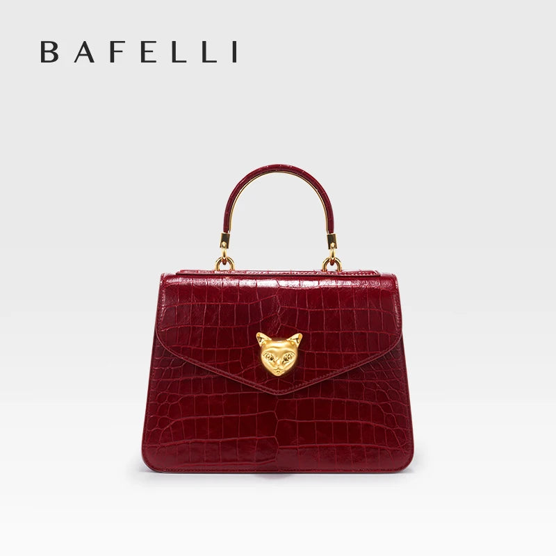 BAFELLI Crocodile-Pattern Leather Business Flap Bag