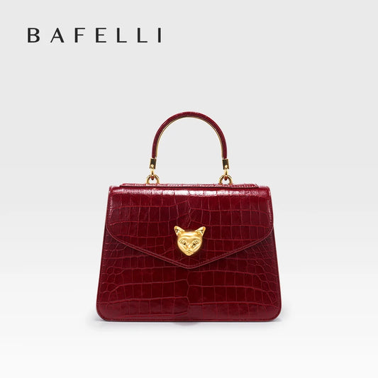 BAFELLI Crocodile-Pattern Leather Business Flap Bag
