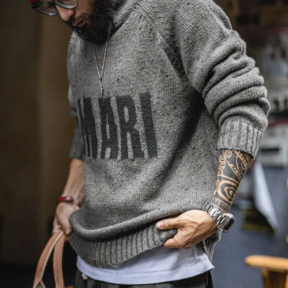 MADEN Grey Letter Jacquard Sweater