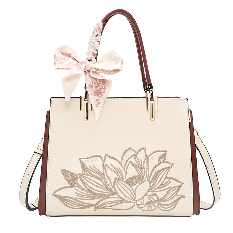 FOXER Luxury Embroidery Women's Handbag Split Leather Elegant Lady Tote Bag Chinese Style Shoulder Bag Best Mother's Day Gift