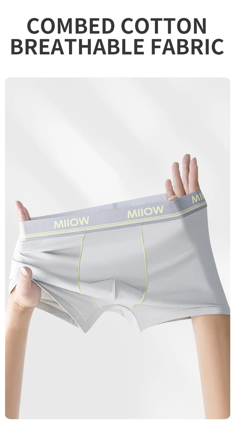 MiiOW Combed Cotton Men's Boxers - 40S Antibacterial Breathable Underwear 7A Soft Boxershorts