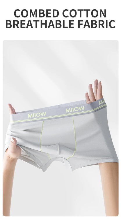 MiiOW Combed Cotton Men's Boxers - 40S Antibacterial Breathable Underwear 7A Soft Boxershorts