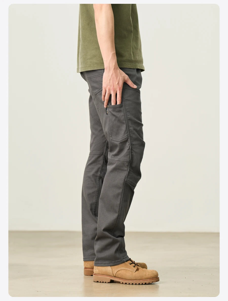 SIMWOOD 2026 Spring New Draping Motorcycle Riding Jeans Men 10oz Fashion Denim Trousers