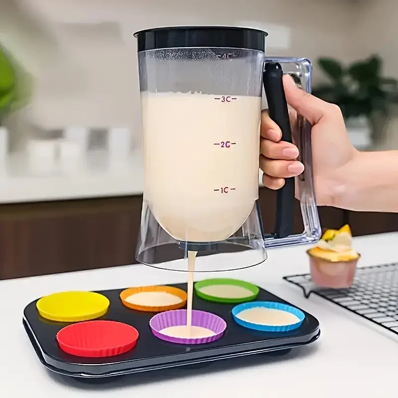 Foldable Batter Dispenser for Pancakes, Cupcakes, and Waffles - Non-Drip Tool with 6 Nozzles