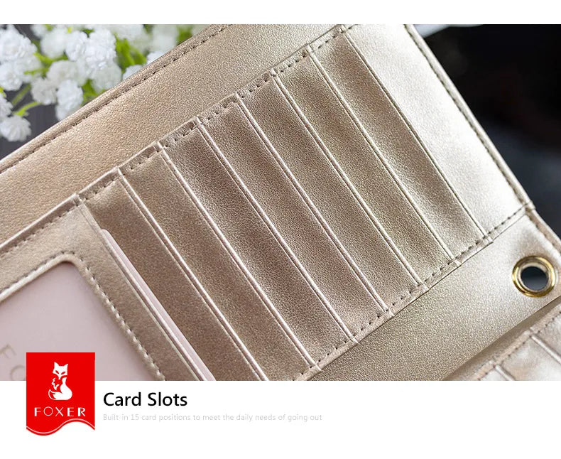FOXER Split Leather Women's Long Wallet in Gold