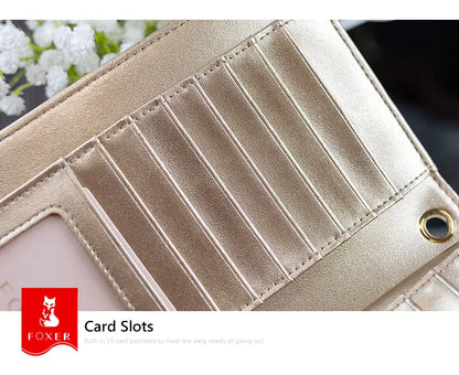 FOXER Split Leather Women's Long Wallet in Gold