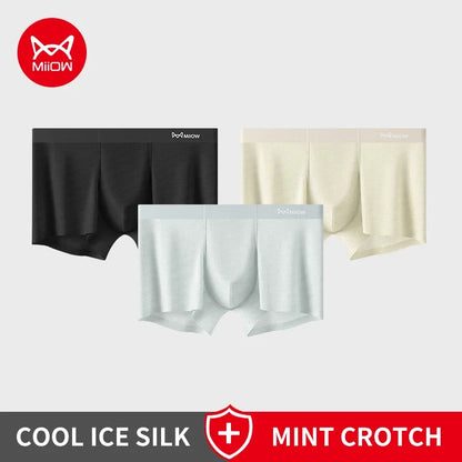 MiiOW Silky Ice Silk Men's Underwear - 3Pcs Antibacterial Seamless Breathable Boxers