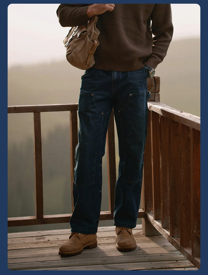 SIMWOOD High Standard 2026 Autumn Winter New 13.5oz Heavyweight Vintage Wash Carpenter Jeans Men Cargo Denim Pants