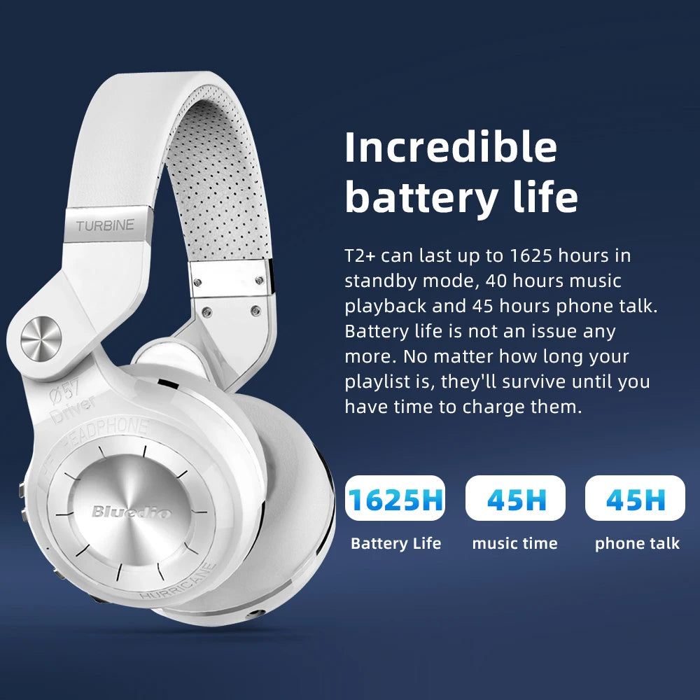 Bludio T2 Plus Headset - Foldable Wired & Wireless Headphones with FM Radio and 32G TF Card Support for Travel, Work, and Music