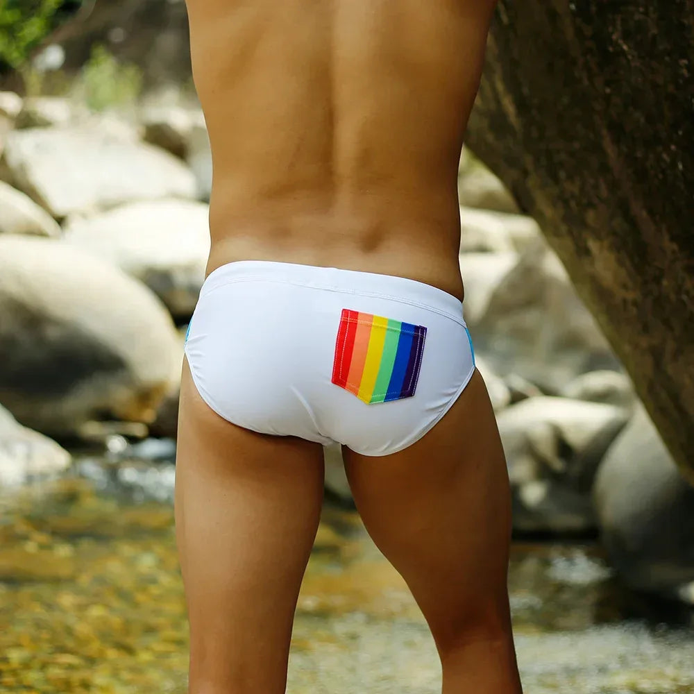 UXH Men's Swimsuit Push-Up Rainbow Briefs - ShopHub