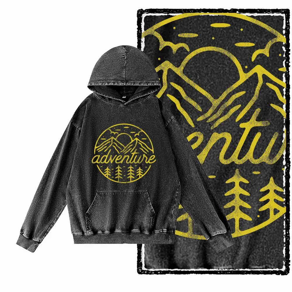 Off-Grid Adventure Graphic Acid-Washed Black Hoodie