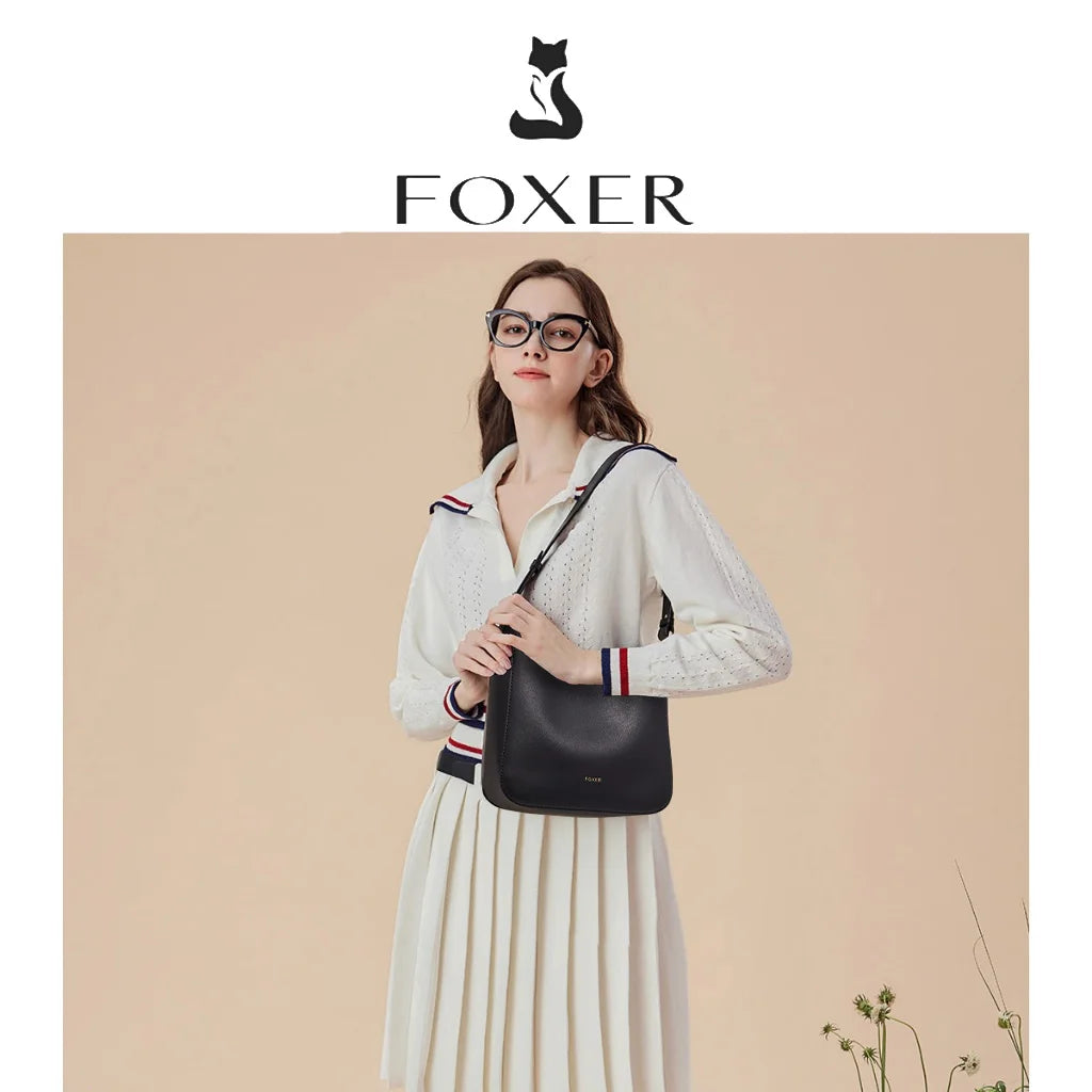 FOXER Simple Women Shoulder Bag Daily Commuting Tote Bag PU 2026 Casual Female Large Bucket Bag