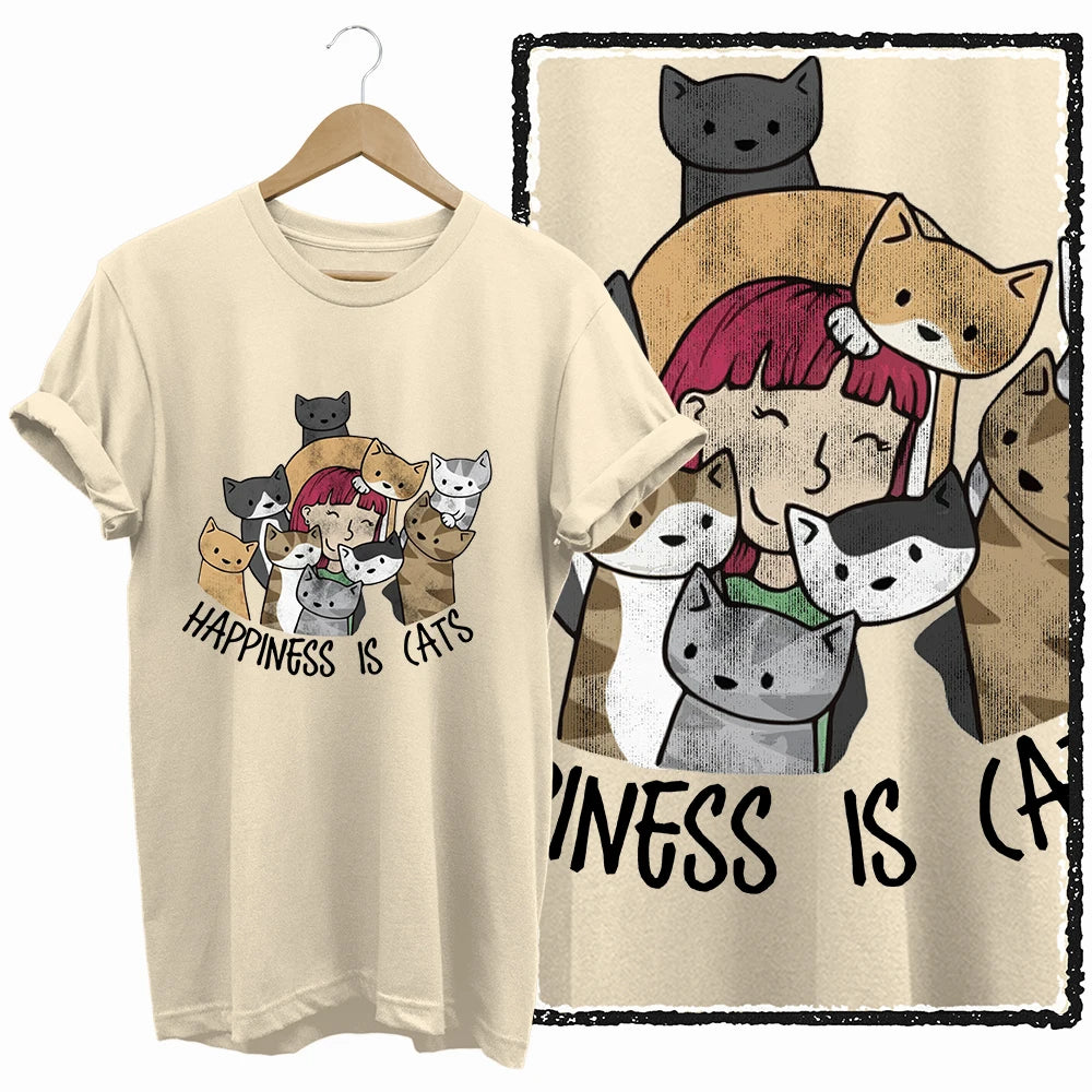 COOLMIND 100% Cotton Beige Cat Print Exclusive Graphic Women T Shirt Big Size Loose Cotton Cat Lover Women T Shirt Lovely Cat Te