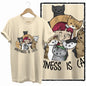 COOLMIND 100% Cotton Beige Cat Print Exclusive Graphic Women T Shirt Big Size Loose Cotton Cat Lover Women T Shirt Lovely Cat Te