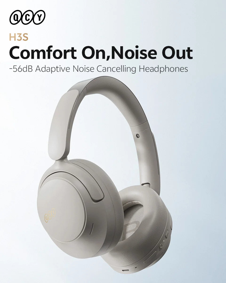 QCY Wireless Bluetooth Headphones 6.0 BH25H3SA - 3D Spatial Audio, Foldable Over Ear Headset with 56dB Adaptive ANC and 53mm Driver - ShopHub