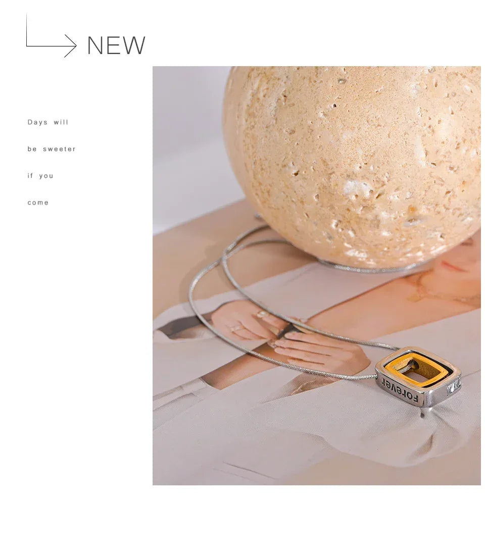 316L Stainless Steel Square Hollow Double Layered Overlay Pendant Necklace - ShopHub