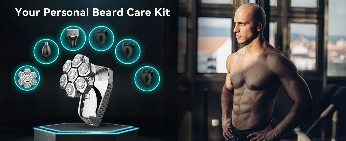 KENSEN 5-in-1 electric head shaver with magnetic 7D floating blade, designed for precise hair grooming and head shaving.