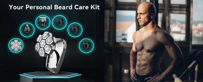 KENSEN 5-in-1 electric head shaver with magnetic 7D floating blade, designed for precise hair grooming and head shaving.
