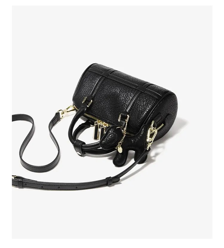 FOXER 2026 New Women's Handbag Fashion Barrel Bag Textured Cowhide Leather Lady Crossbody Bag Casual Commuter Shoulder Purse