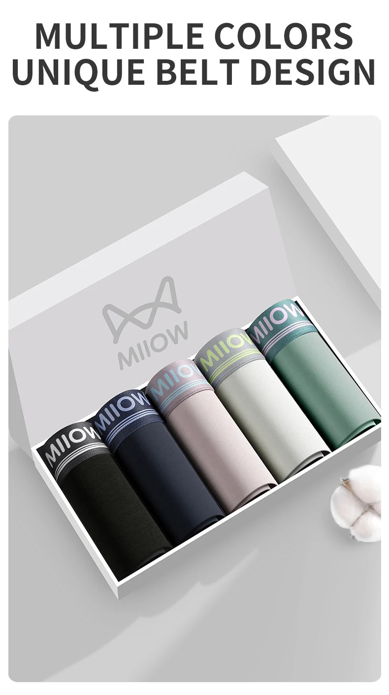 MiiOW Combed Cotton Men's Boxers - 40S Antibacterial Breathable Underwear 7A Soft Boxershorts