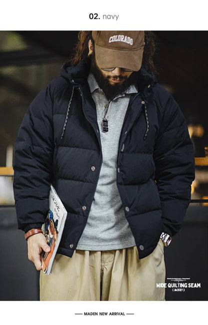 Premium Men's Winter Down Jacket—Navy Blue Hooded Quilted Warmth