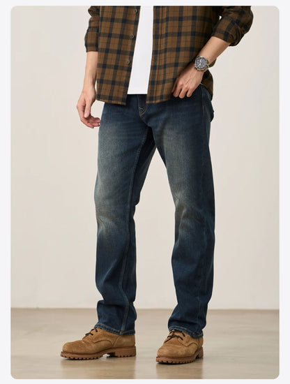 SIMWOOD 2026 Spring New 15oz Warm Micro Fleece Lining Jeans Men Loose Straight Plus Size Denim Trousers