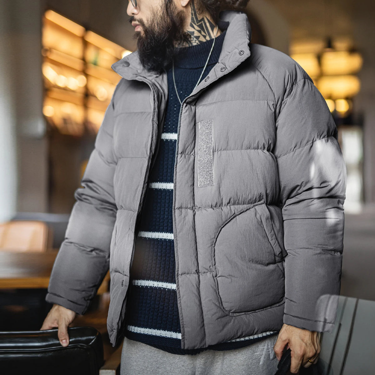 MADEN Retro Raglan Padded Jacket | Grey