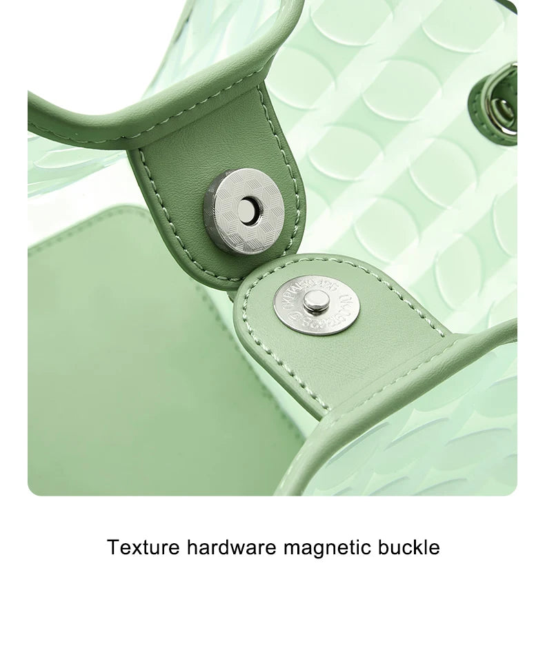 FOXER Light Green Women's Tote Bag, Fashion Waterproof TPU Handbag for Summer Travel & Commute, Lightweight Lady's Shoulder Bag