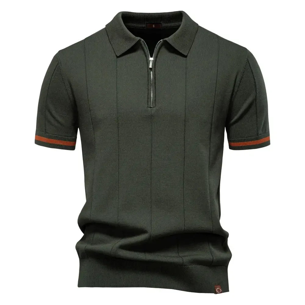 AIOPESON Men's Solid Colour Sports Zipper Polo Shirts - ShopHub