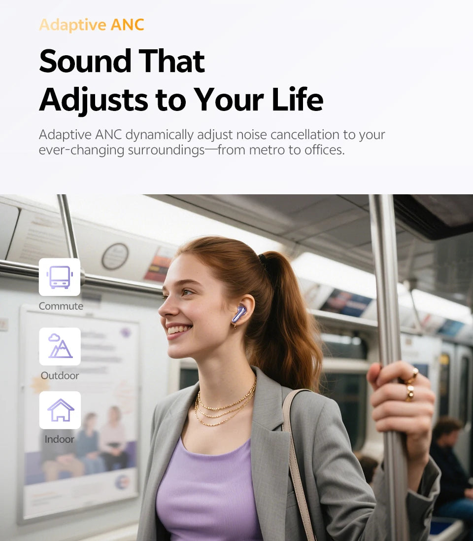 QCY MeloBuds N70 Wireless Earphones with Hybrid Adaptive ANC, Hi-Res Sound, and 50Hrs Battery Life