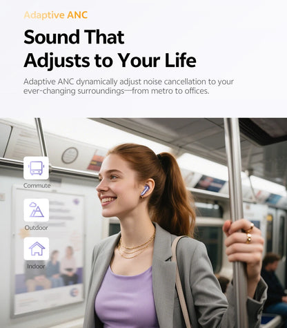 QCY MeloBuds N70 Wireless Earphones with Hybrid Adaptive ANC, Hi-Res Sound, and 50Hrs Battery Life
