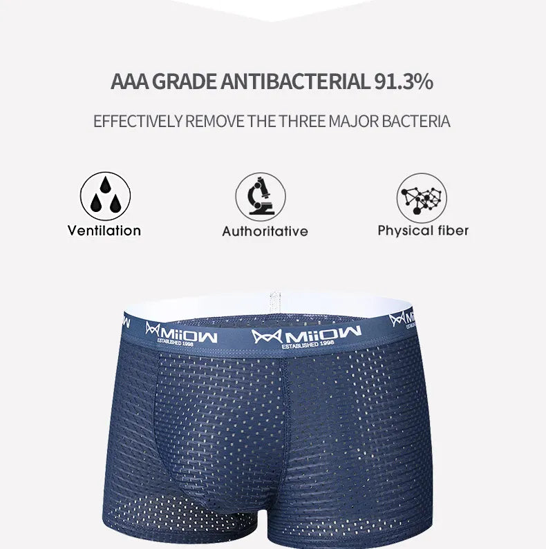 MiiOW Ice Silk Men Underwear - 3Pcs Sexy Mesh Breathable Boxer Shorts