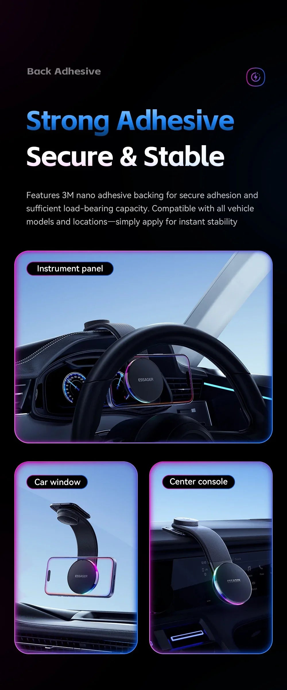 Essager 360° Free Rotation Magnetic Car Phone Holder and LED 15W Wireless Charger Stand - ShopHub