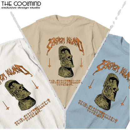 COOLMIND Easter Island Statue Graphic Cotton T-Shirt