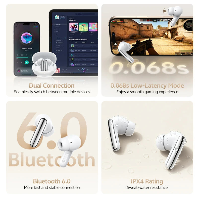 QCY MeloBuds N20 Earphones - Wireless Bluetooth 6.0 with 13mm Drivers and 50dB Adaptive Hybrid Noise Cancelling, 40Hrs Battery Life - ShopHub
