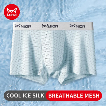 MiiOW Ice Silk Men's Underwear - 3Pcs Breathable Mesh Antibacterial Boxer Briefs