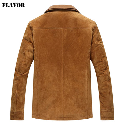 FLAVOR Men's Classic Suede Leather Winter Jacket