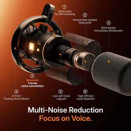 MAONO PD200W Hybrid Wireless Podcast Mic for PC/Phone/Camera