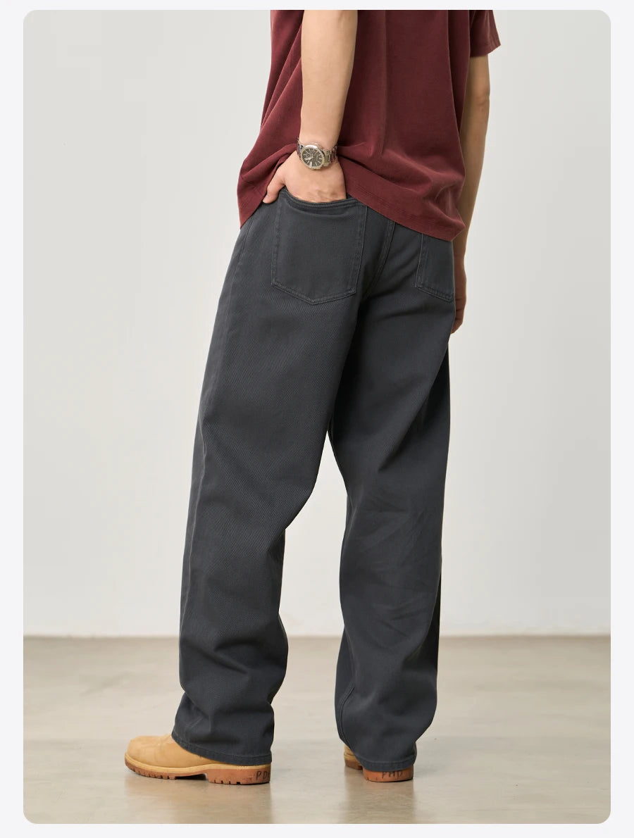 SIMWOOD 2026 Spring New Baggy Fit 11.3oz  Cotton Fabric Jeans Men Plus Size Casual Denim Chinos Pants