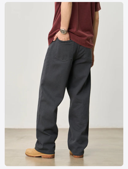 SIMWOOD 2026 Spring New Baggy Fit 11.3oz  Cotton Fabric Jeans Men Plus Size Casual Denim Chinos Pants