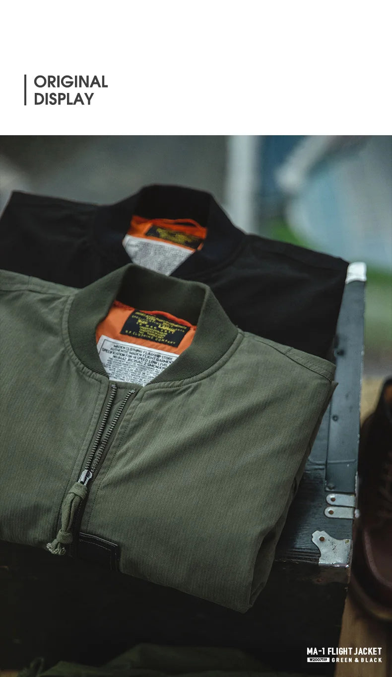 Maden Retro MA1 Bomber Flight Jackets Green Windproof Pilot Jacket Casual Motorcycle Baseball Coat for Men's Spring and Autumn