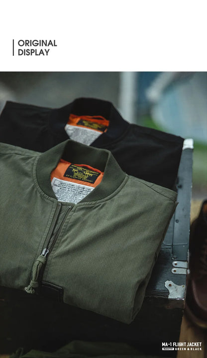 Maden Retro MA1 Bomber Flight Jackets Green Windproof Pilot Jacket Casual Motorcycle Baseball Coat for Men's Spring and Autumn