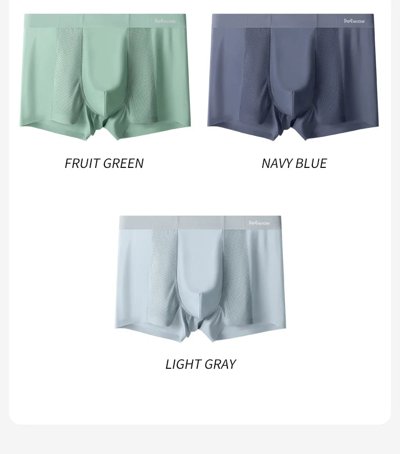 MIIOW Men's Breathable Underwear Set - Ice Silk Mesh Antibacterial Cotton Crotch Seamless Boxers