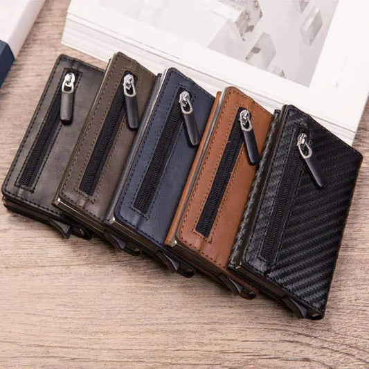 Anti Rfid Metal Business Card Holder Automatic Pop Up Case Men Trifold Coin Purse Small Carbon Visit Credit Cardholder for Men