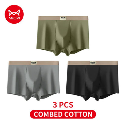 MiiOW 3Pcs Men's Cotton Underwear Antibacterial Breathable Crotch Soft Boxershorts