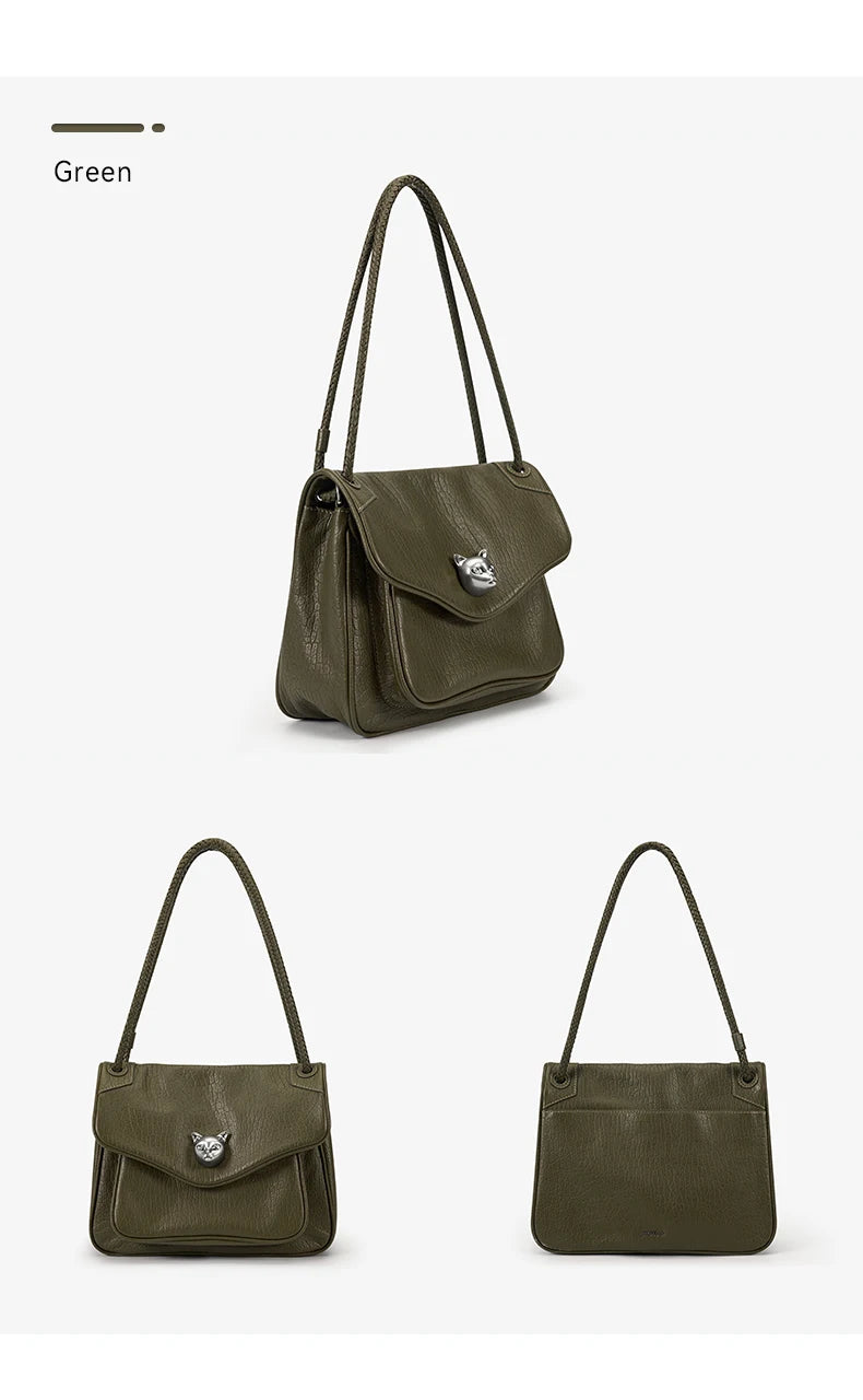 BAFELLI Chained Genuine Leather Satchel Bag